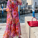 Tasia floral maxi dress with lantern sleeves and flowing shift silhouette