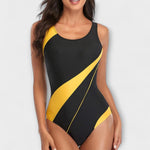 Agnes sporty one-piece swimsuit with cut-out detail and diagonal slimming stripes