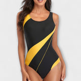 Agnes sporty one-piece swimsuit with cut-out detail and diagonal slimming stripes