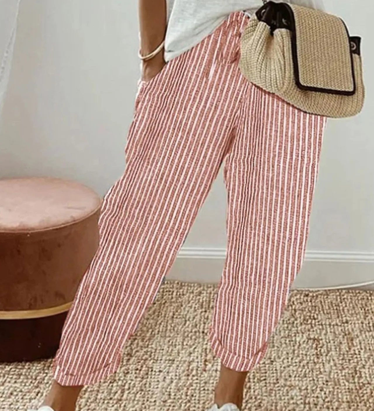 Adria casual retro pleated pants with drawstring waist and relaxed straight-leg fit