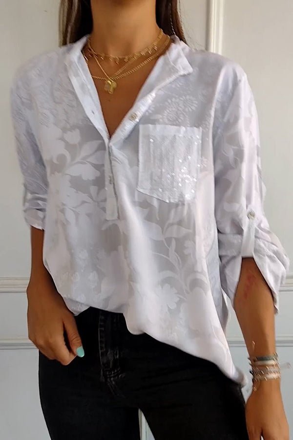 Pauline elegant sequin top with a relaxed hip-length fit, shown in white