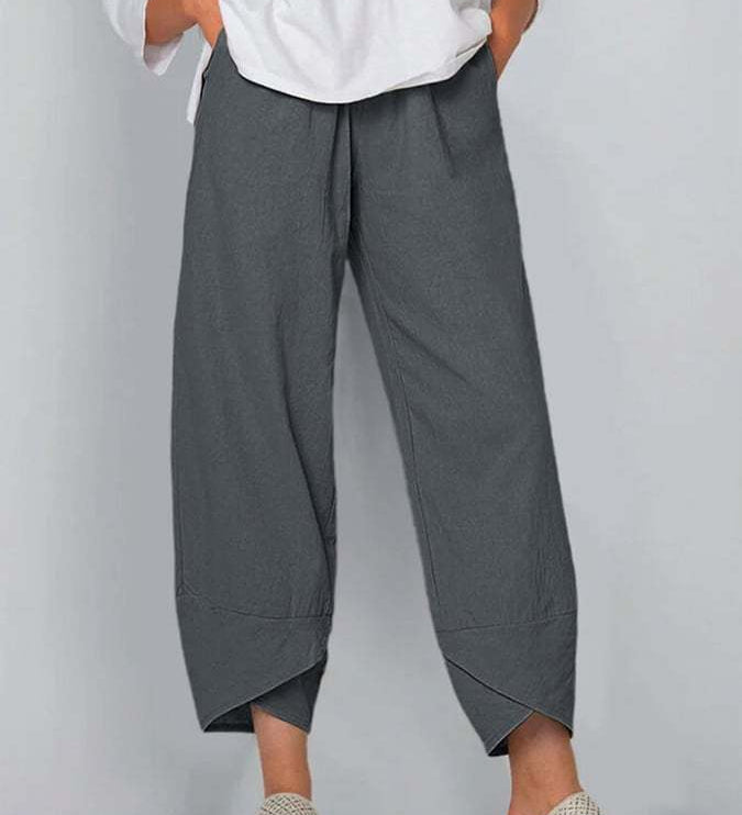 Avelina relaxed chic pants with a mid-rise waist and flowing silhouette, shown in neutral tones