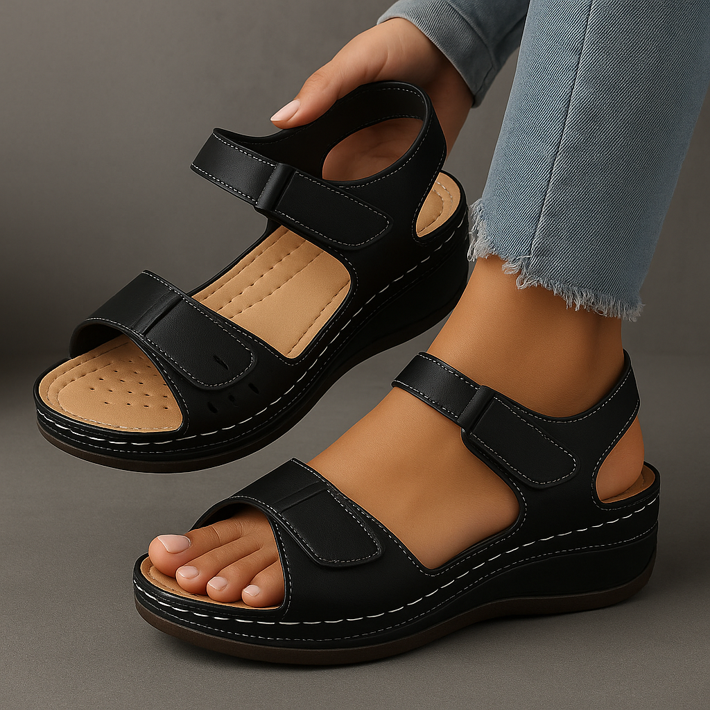 Mischa Everyday Grace wedge sandals with adjustable Velcro strap and cushioned sole