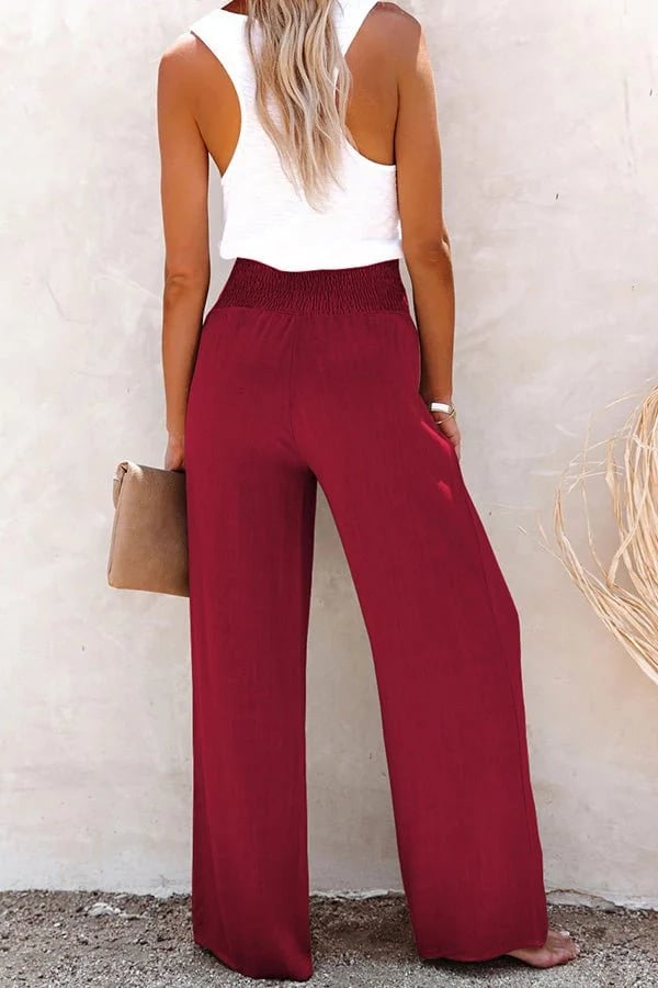 Ammora breezy high-waist pants with smocked waistband and relaxed flowy fit