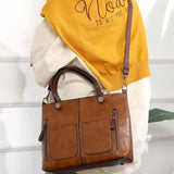 Dusk Serenity premium PU leather shoulder bag shown in brown, black and grey