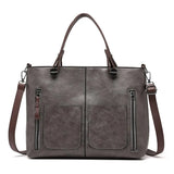 Dusk Serenity premium PU leather shoulder bag shown in brown, black and grey