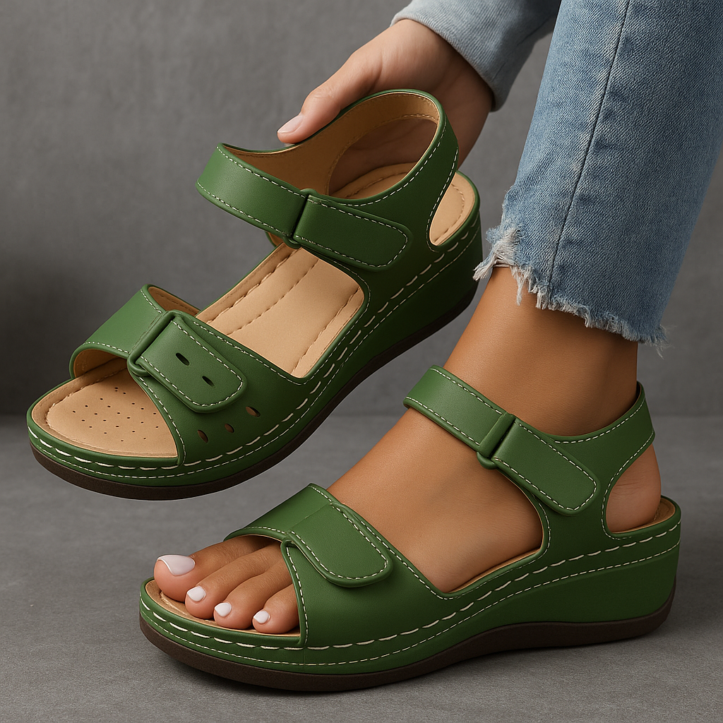 Mischa Everyday Grace wedge sandals with adjustable Velcro strap and cushioned sole