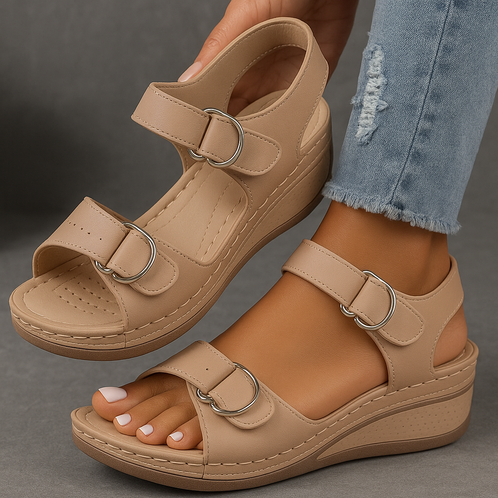 Mischa Everyday Grace wedge sandals with adjustable Velcro strap and cushioned sole