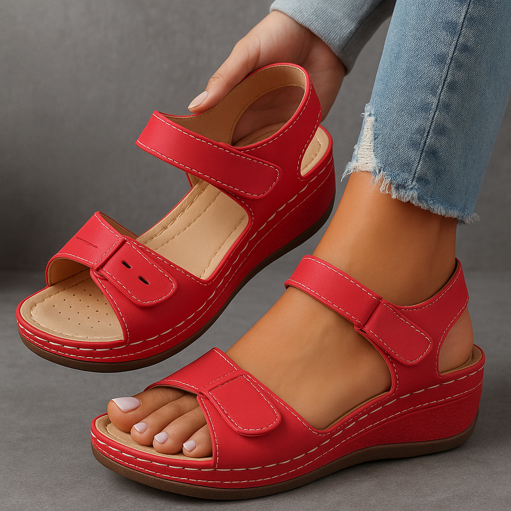 Mischa Everyday Grace wedge sandals with adjustable Velcro strap and cushioned sole