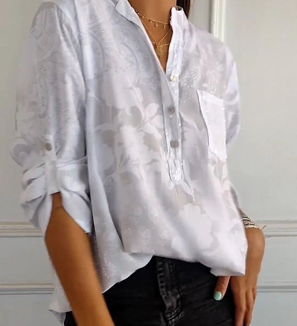 Pauline elegant sequin top with a relaxed hip-length fit, shown in white