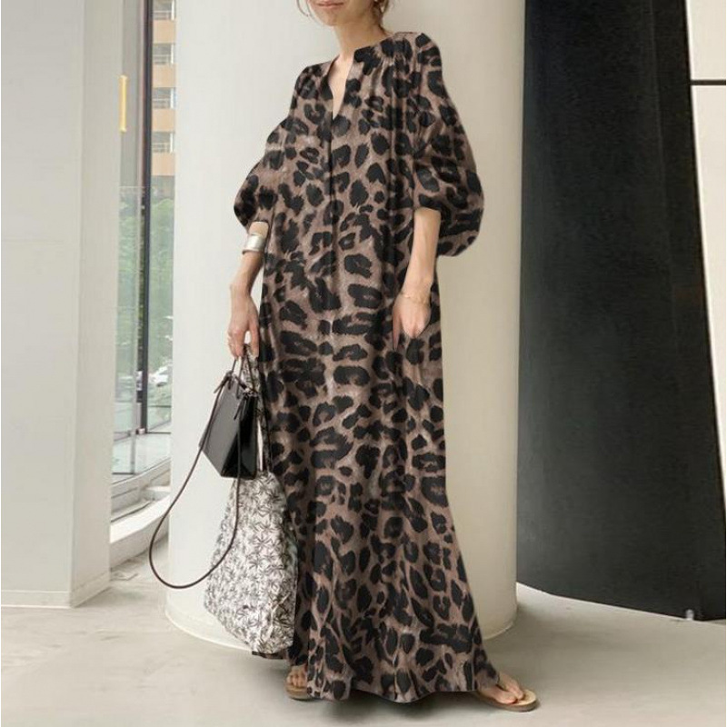 Alice brown gradient maxi dress with V-neckline and flowing silhouette