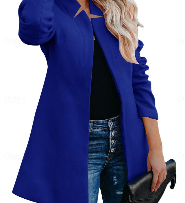 Helen longline coat with stand-up collar and structured shoulders in navy