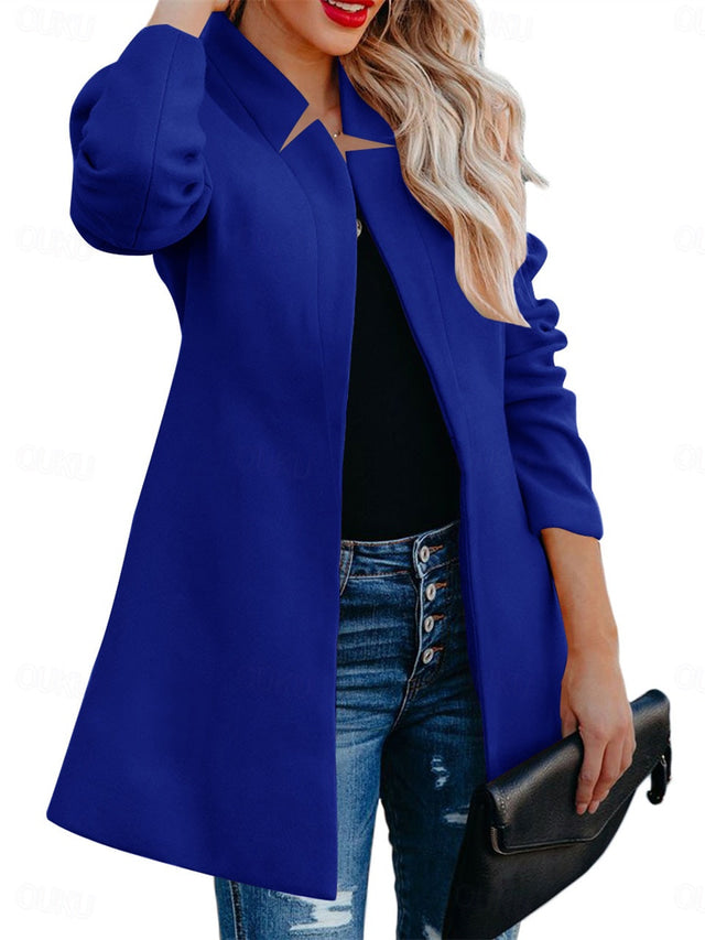 Helen longline coat with stand-up collar and structured shoulders in navy