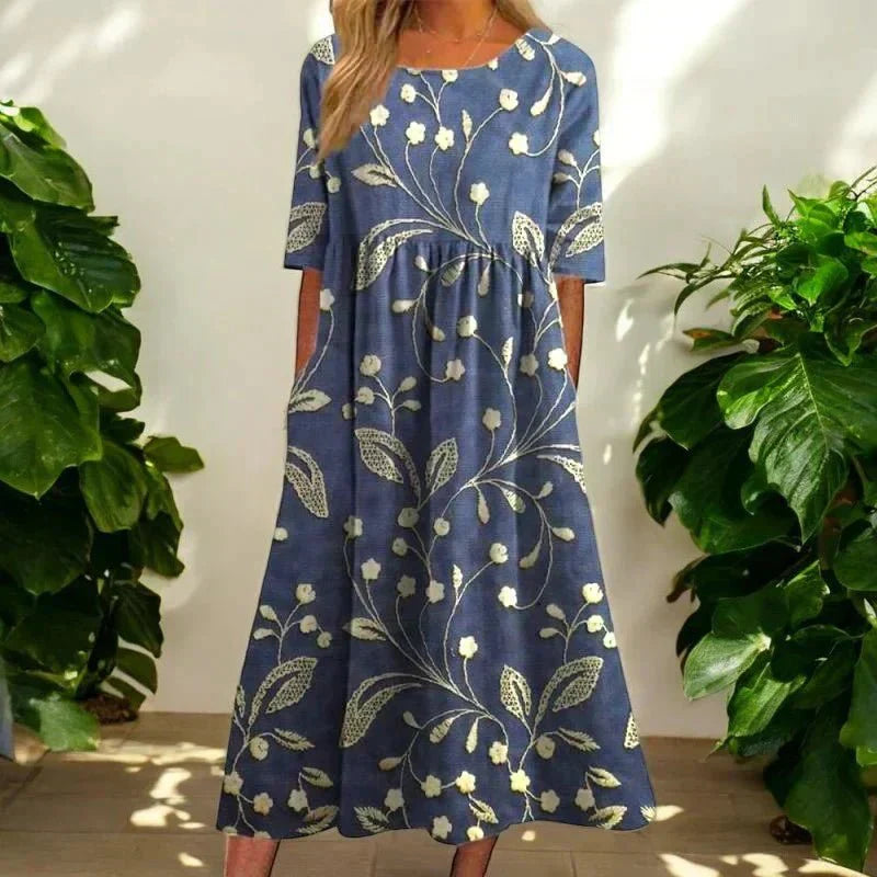 Vera flirty blue floral midi dress with a flattering midi length