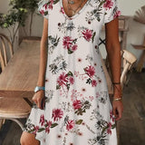 Amala Coastal Bloom floral mini dress with V-neckline and relaxed A-line silhouette