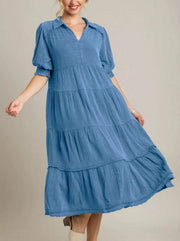 Siamara tiered maxi dress with V-neckline and raw-edged hem in a flowing silhouette