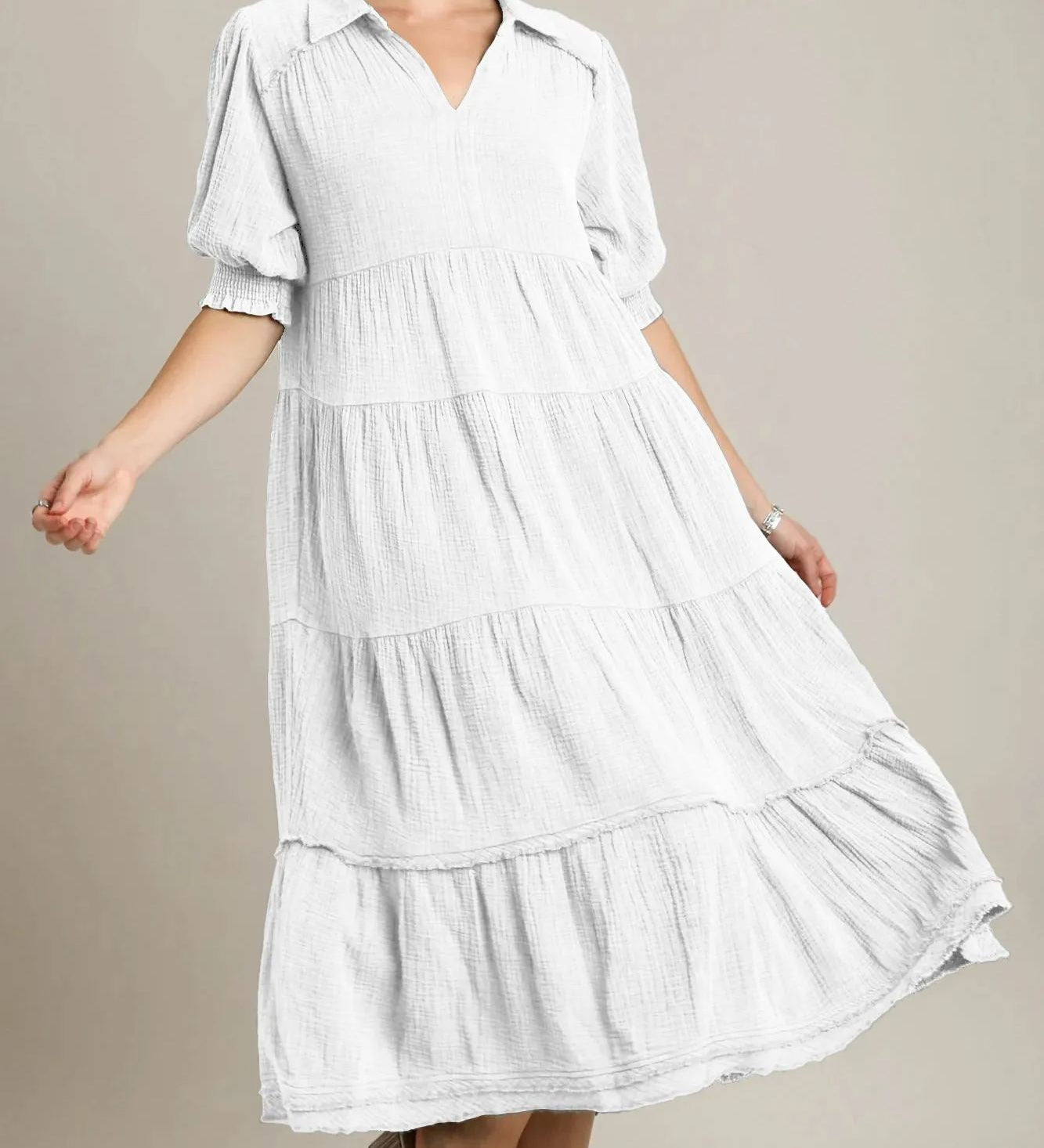Siamara tiered maxi dress with V-neckline and raw-edged hem in a flowing silhouette