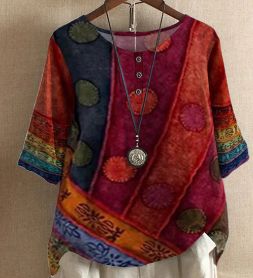 Jael elegant harmony flowy boho top with nature-inspired print, shown in multiple colours