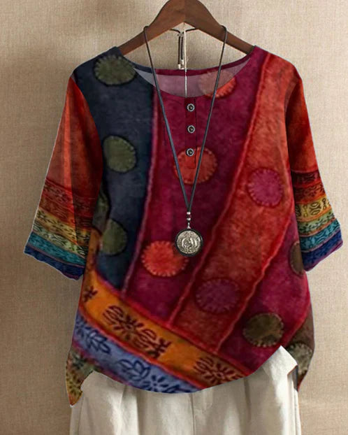 Jael elegant harmony flowy boho top with nature-inspired print, shown in multiple colours