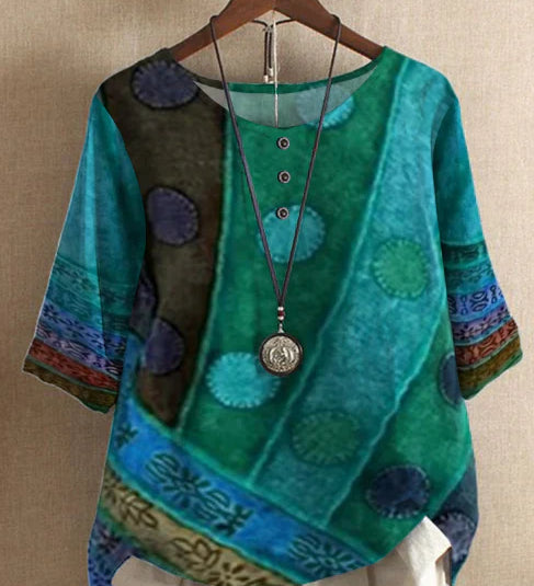 Jael elegant harmony flowy boho top with nature-inspired print, shown in multiple colours