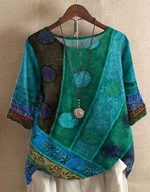 Jael elegant harmony flowy boho top with nature-inspired print, shown in multiple colours
