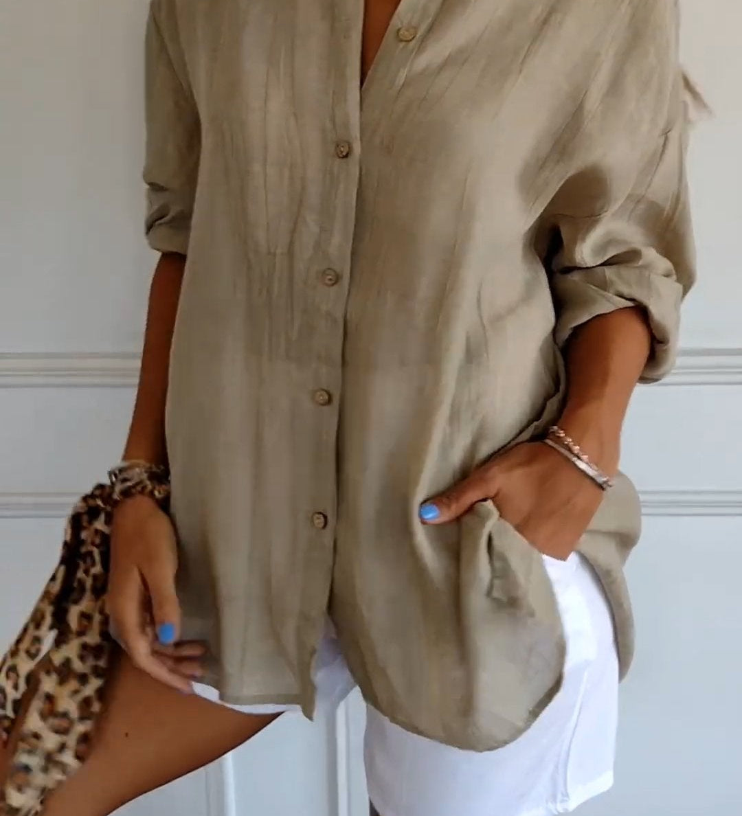 Ivy airy buttoned blouse with pleated neckline and soft flowing fit
