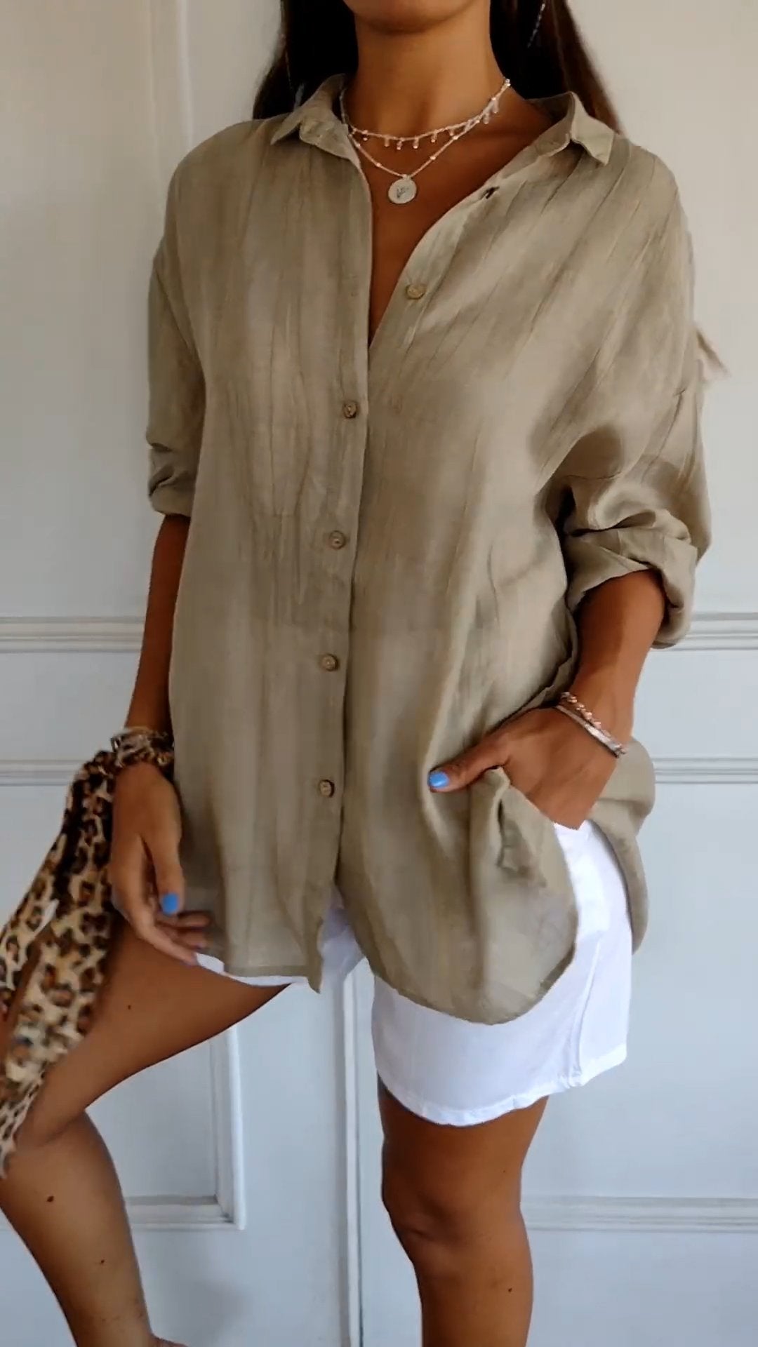 Ivy airy buttoned blouse with pleated neckline and soft flowing fit