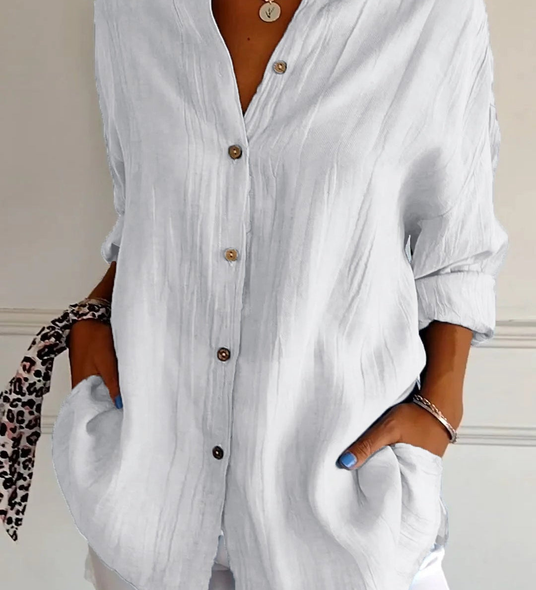 Ivy airy buttoned blouse with pleated neckline and soft flowing fit