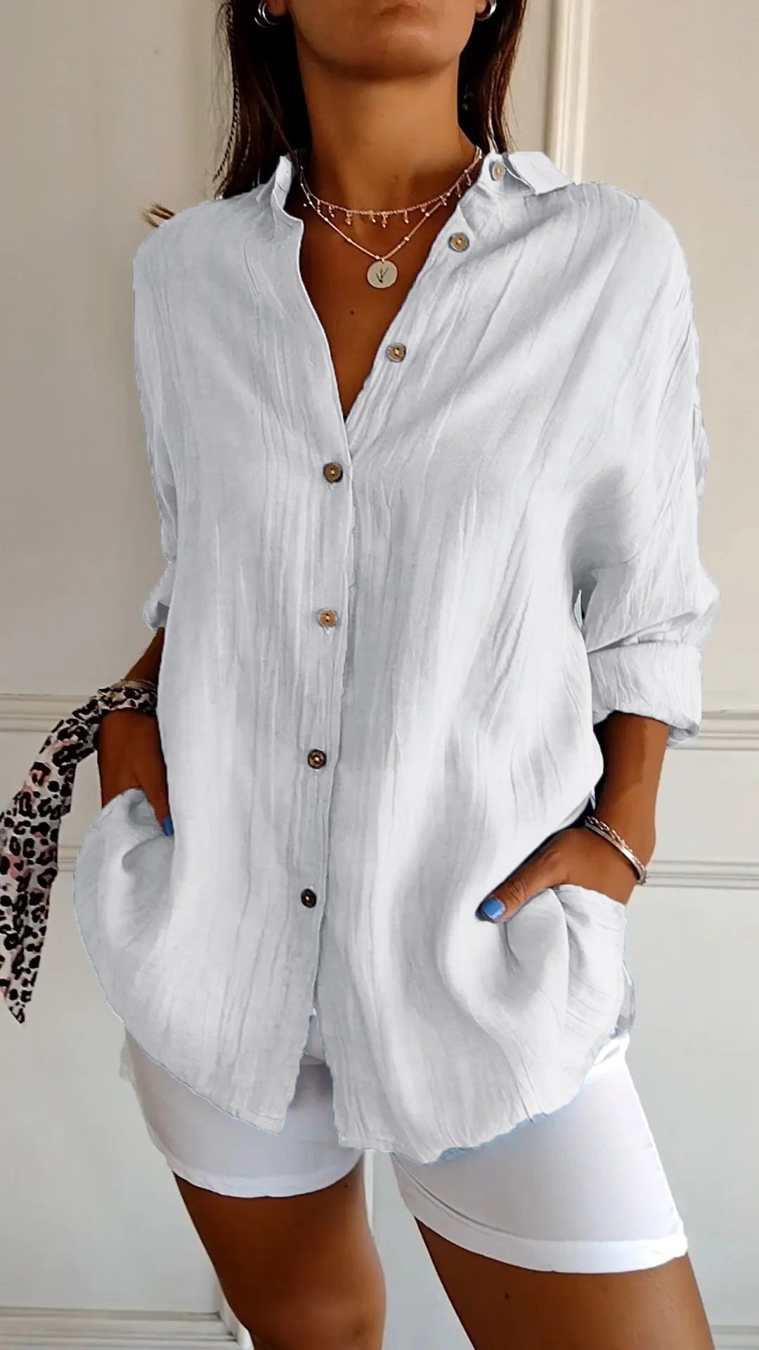 Ivy airy buttoned blouse with pleated neckline and soft flowing fit