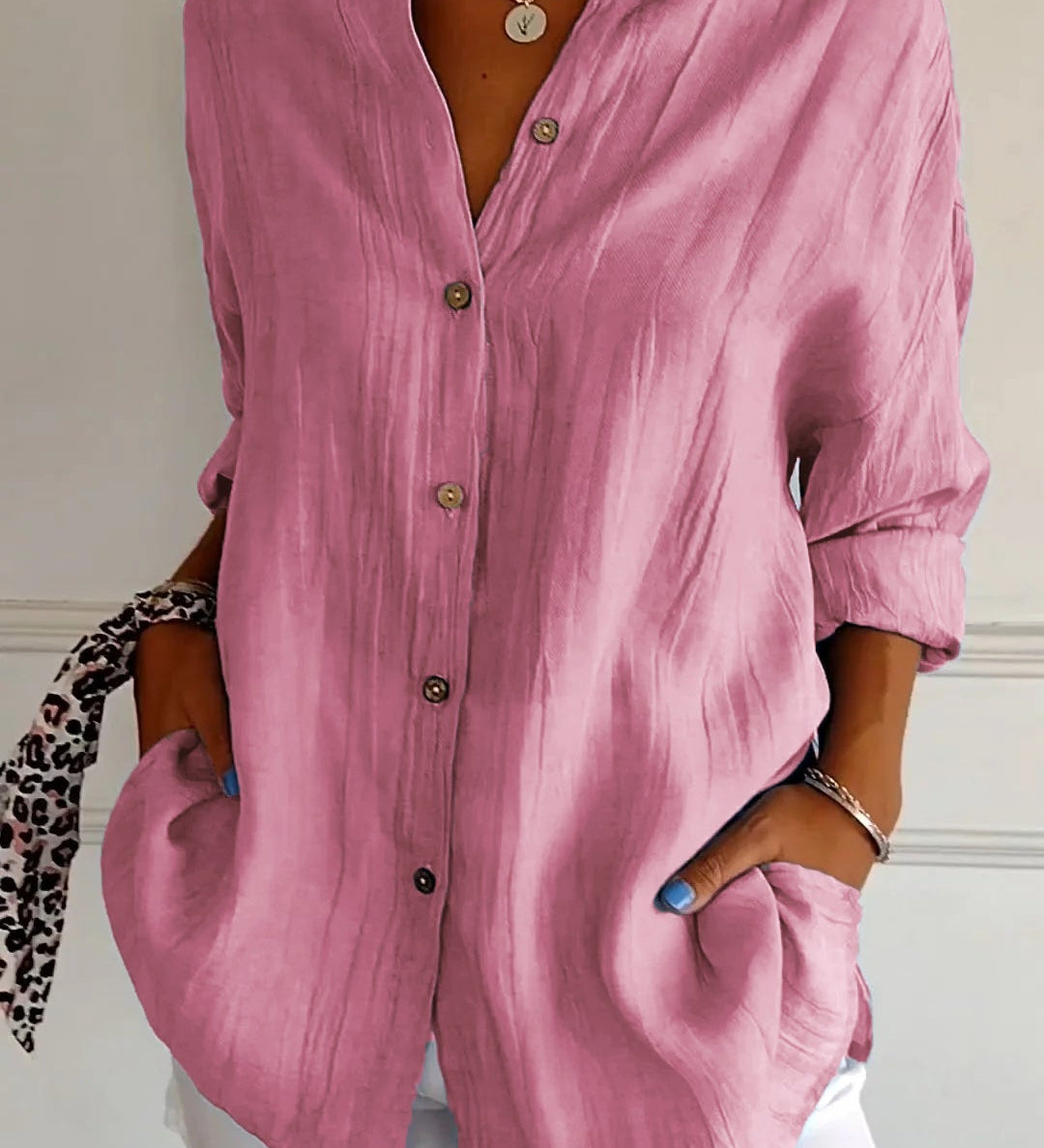 Ivy airy buttoned blouse with pleated neckline and soft flowing fit
