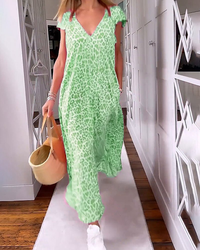 Glaiza V-neck maxi dress with a flowing floor-length silhouette
