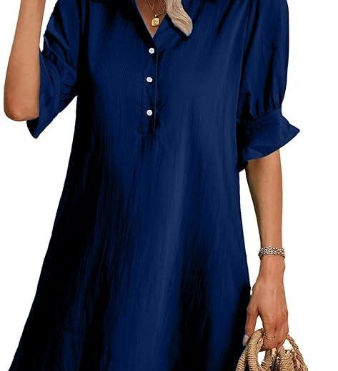 Cameron elegant ruffle button-down dress with feminine sleeves, shown in black
