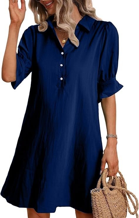 Cameron elegant ruffle button-down dress with feminine sleeves, shown in black
