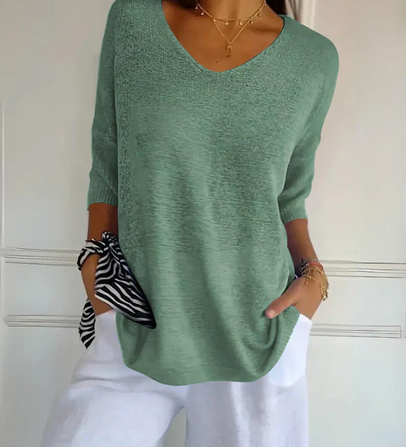 Anila light breeze relaxed V-neck cotton top for women