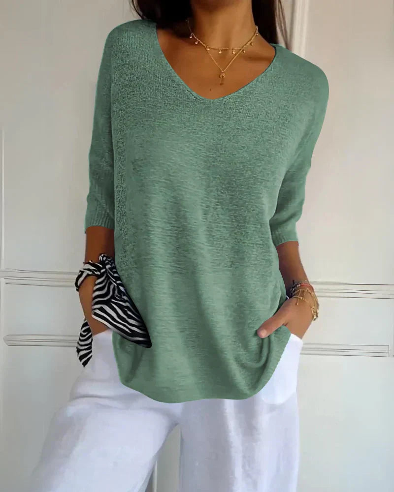 Anila light breeze relaxed V-neck cotton top for women