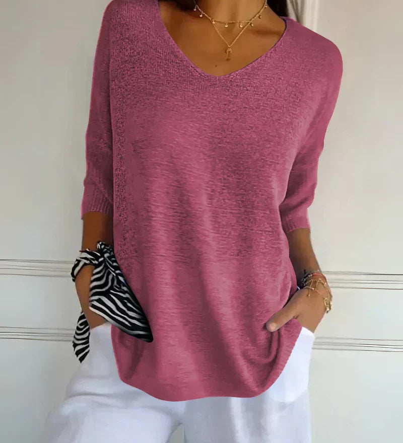Anila light breeze relaxed V-neck cotton top for women