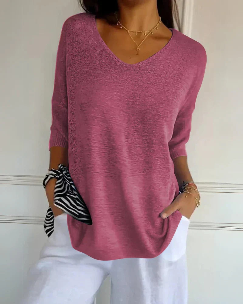 Anila light breeze relaxed V-neck cotton top for women