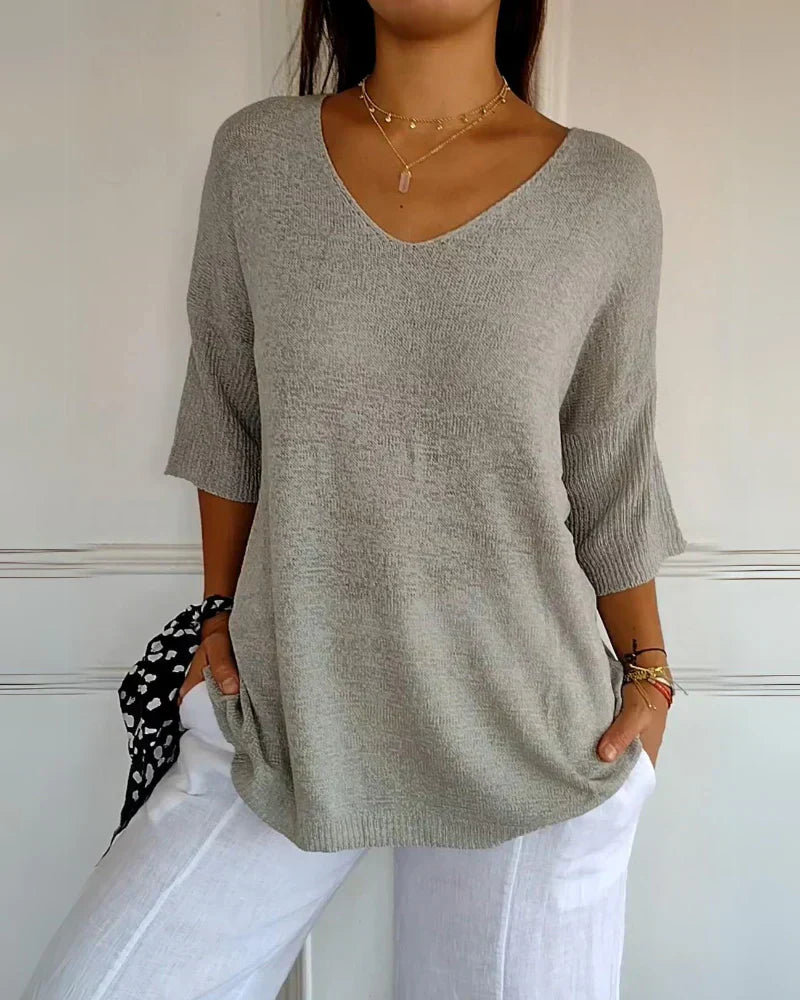 Anila light breeze relaxed V-neck cotton top for women