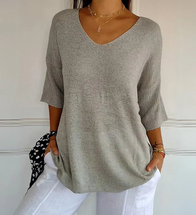 Anila light breeze relaxed V-neck cotton top for women