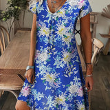 Amala Coastal Bloom floral mini dress with V-neckline and relaxed A-line silhouette