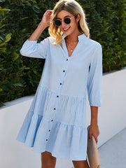 Shanna flowy day midi dress with gingham-style print, shown in blue and pink