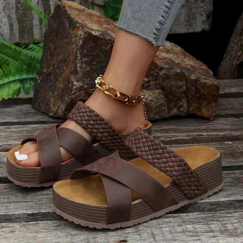 Hana comfort sandals shown in brown, white, black and snake print