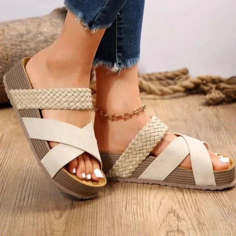 Hana comfort sandals shown in brown, white, black and snake print