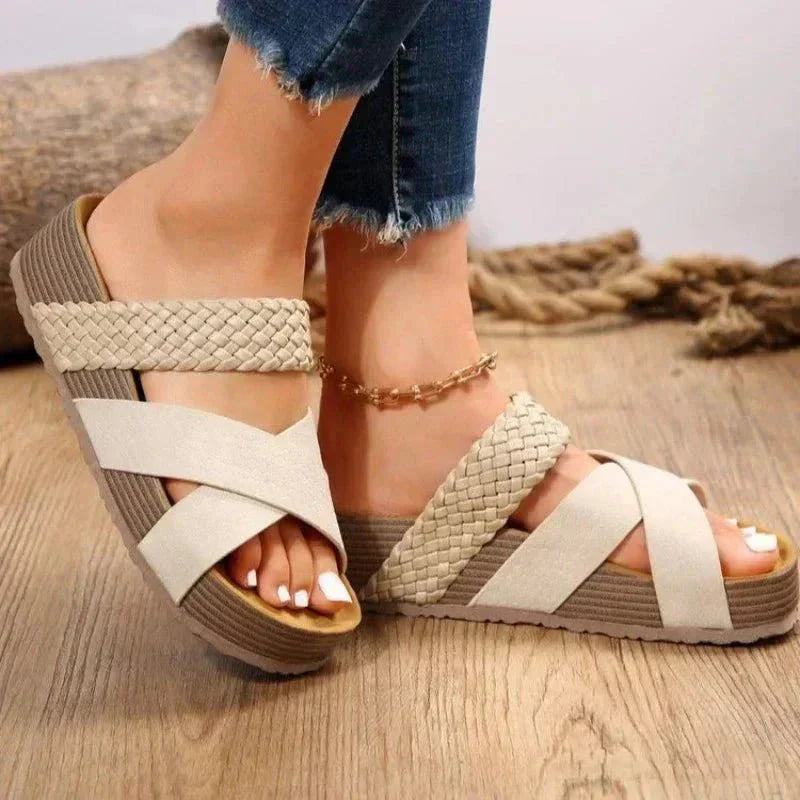 Hana comfort sandals shown in brown, white, black and snake print