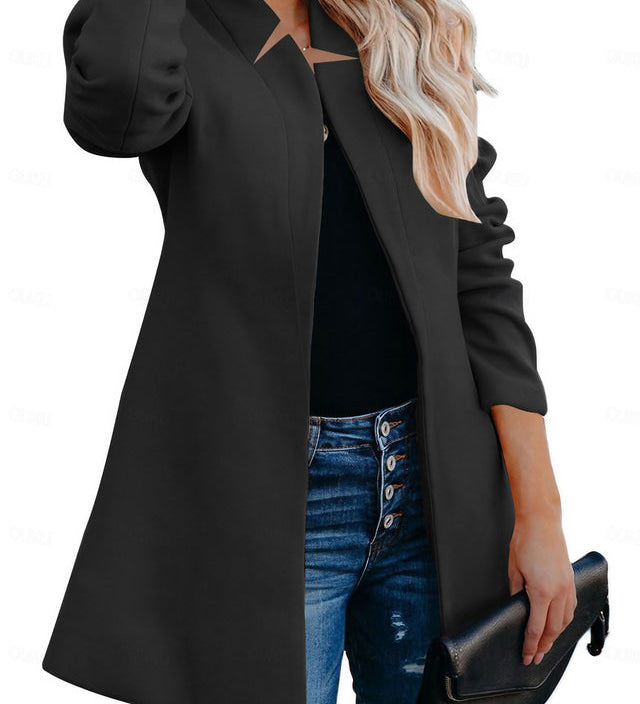 Helen longline coat with stand-up collar and structured shoulders in navy