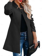 Helen longline coat with stand-up collar and structured shoulders in navy