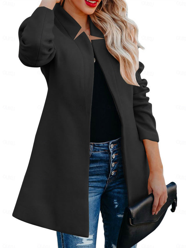 Helen longline coat with stand-up collar and structured shoulders in navy