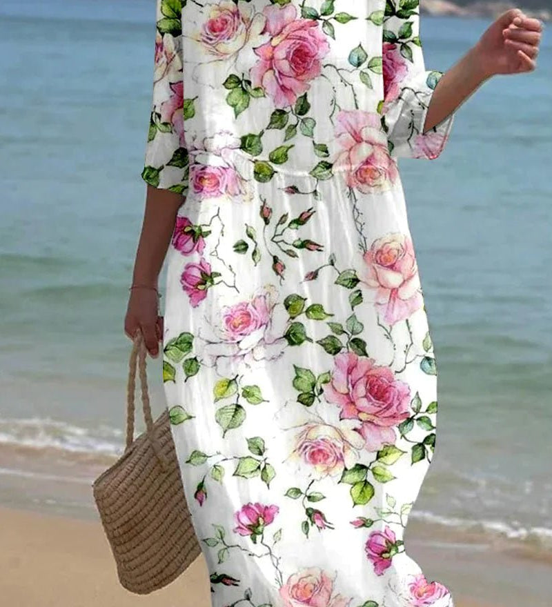 Kira floral dress with a flowy, flattering silhouette styled for everyday elegance