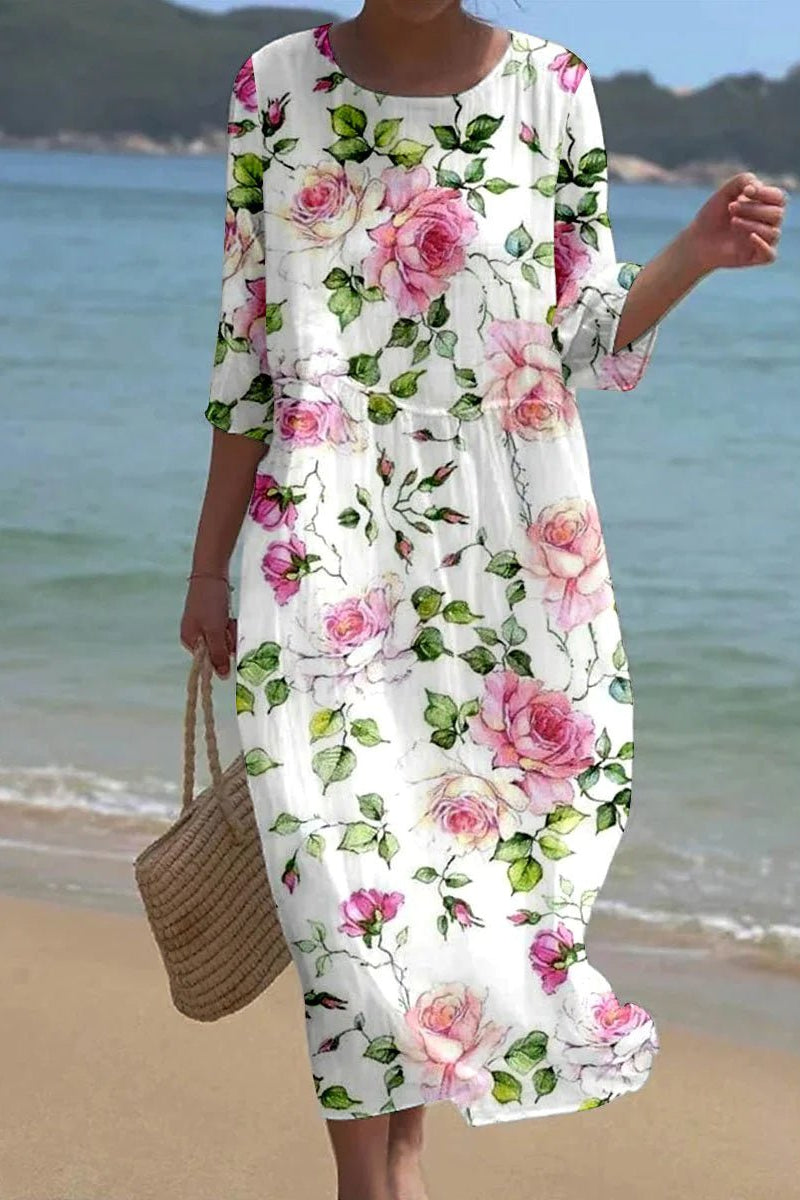 Kira floral dress with a flowy, flattering silhouette styled for everyday elegance