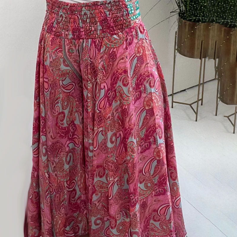 Gabrielle graceful boho wide-leg pants with paisley and floral print